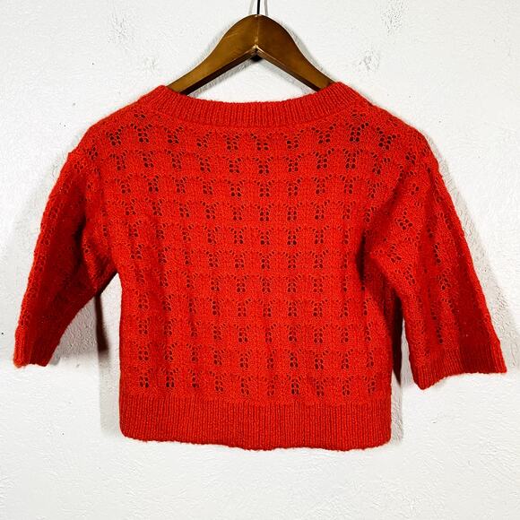 A Monday in Copenhagen Long Sleeve Sweater Scoop Neck Red Open Knit - 6 - Picture 3 of 4